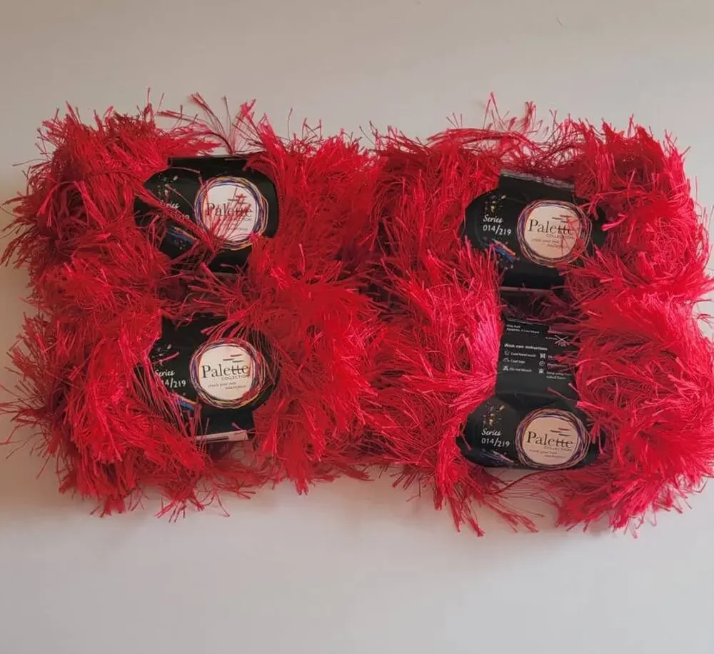 Palette Collection Fringy Series 014 Yarn Lot of 4 in Scarlet Eyelash Novelty